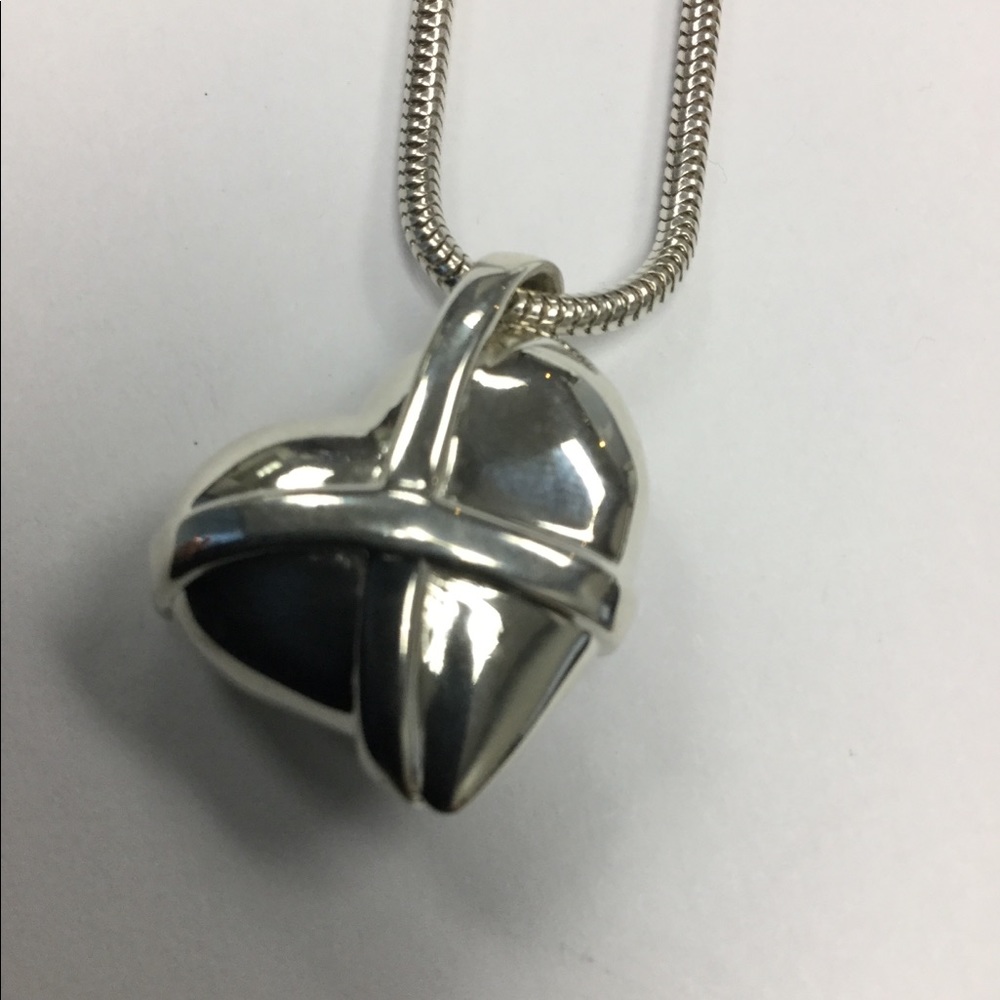 Silver puffed heart pendant with 2 chains